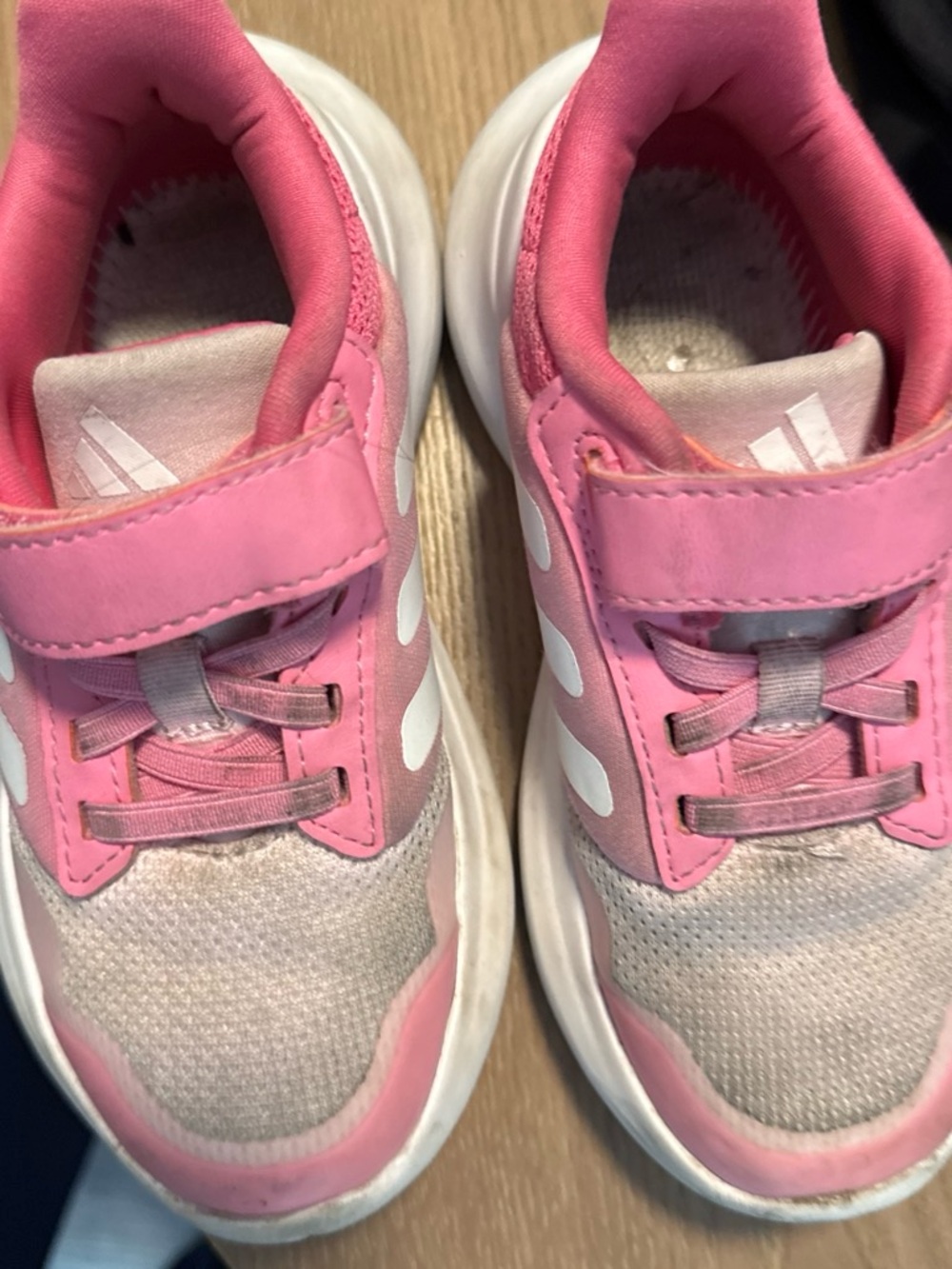 adidas Pink and White Kids Velcro Athletic Sneakers